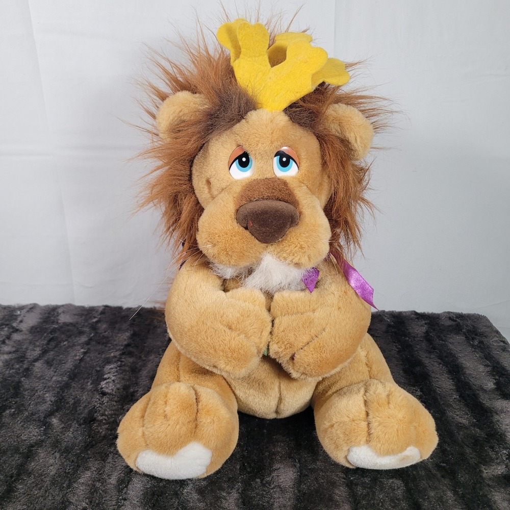 Vintage 1988 Applause Lionheart Plush with Purple Cape and Crown King Toy 20631